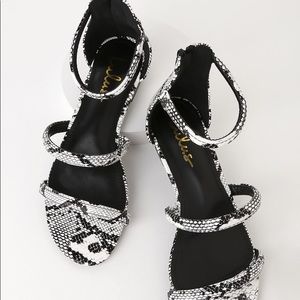 Lulu's Black and White Snake Print Sandals